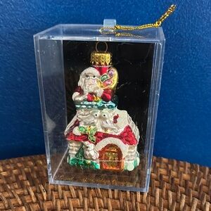 NWT Unique Treasures Hand Blown Glass Ornament Santa Claus in Chimney